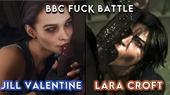 Jill Valentine VS Lara Croft - BBC Fuck Battle
